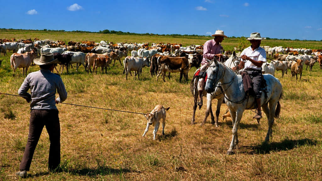 Trabajo de llano y manejo de ganado en el Módulo Experimental de Mantecal, Venezuela.